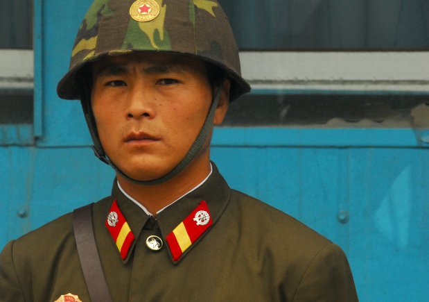 North Korean soldier at the Korean Demilitarized Zone